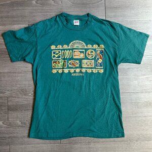 Vintage Single Stitch Teal Arizona Western Puff Print Graphic T-Shirt Size XL